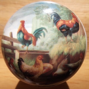 Freerange Rooster #2 Chicken hen Ceramic Cabinet Knobs Kitchen Drawer pulls