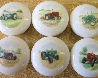 Farm Tractors #2 Ceramic Cabinet knobs Kitchen hardware pulls (6)
