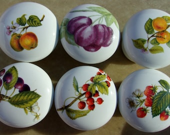 Six Fruit #11 (6) Ceramic Cabinet knobs Kitchen hardware pulls