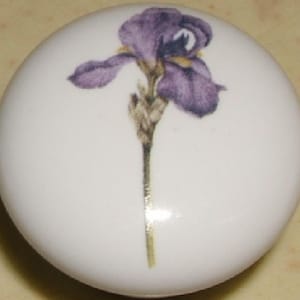 Purple Iris Flower Ceramic Cabinet Knobs Kitchen Drawer pulls