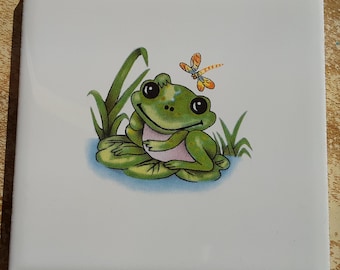 Ceramic Tile cute Frog Image accent backsplash serving tray