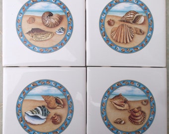 Sea shell Ceramic Tile Mural backsplash serving tray