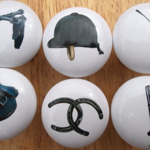 Horse Riding accessories (6) Ceramic Cabinet knobs Kitchen hardware pulls