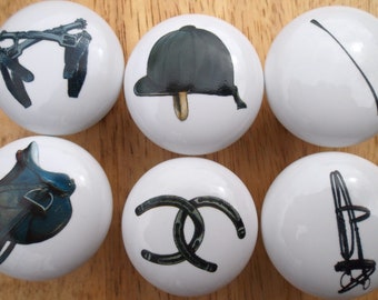 Horse Riding accessories (6) Ceramic Cabinet knobs Kitchen hardware pulls