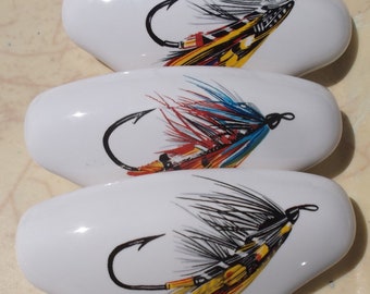 Fishing Lures Drawer pull Ceramic dry flies Cabinet Kitchen Drawer pulls @Pretty@ Hardware