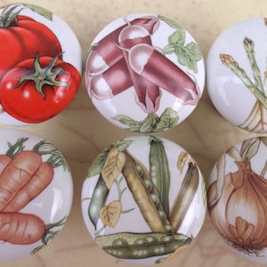 Six vegetables #4 (6) Ceramic Cabinet knobs Kitchen hardware pulls