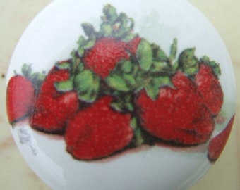 Strawberry #2 Strawberries Ceramic Cabinet Knobs Kitchen door Drawer pulls
