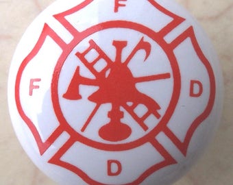Fire Dept. Logo Ceramic Cabinet Knobs Kitchen Drawer pulls