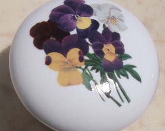 Pansy flower Ceramic Cabinet Knobs Kitchen Drawer pulls