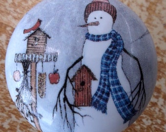 Snowman #5 Christmas x-mas and birdhouses Ceramic Cabinet Knobs Kitchen Drawer pulls