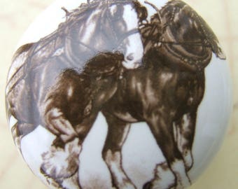 Horse Clydesdale Pair  Ceramic Cabinet knobs Kitchen hardware pulls