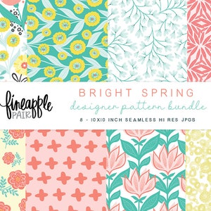 Motifs de fleurs printanières lumineuses, fleurs fantaisistes en téléchargement numérique, clipart Pâques pastel, arrière-plans toile