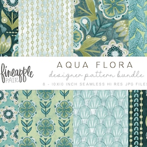 Clipart di arte popolare, motivi di arte popolare, carta digitale di arte popolare, grafica scandinava, clipart di fiori di arte popolare, mandala color verde acqua, DH