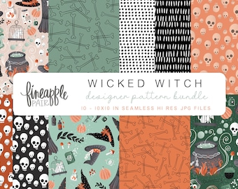 Wicked Witch Halloween Pattern Bundle, Geist, Kürbis (Digitaler Download)