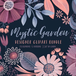 Clipart fleurs violettes, fleurs violettes papier numérique, clipart fleurs fantaisistes, motifs fleurs violettes, cartes imprimables fleurs violettes, DH
