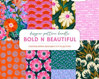Boho Seamless Patterns, Floral Illustration Prints, Bold Vintage Boho, Bold Floral PNGs, Textured Bohemian Patterns, Boho Clipart