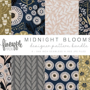 Papel digital Boho, clipart Boho Garden, gráficos Boho Garden, clipart floral Boho, padrões Boho, flores rosa e marinho, DH