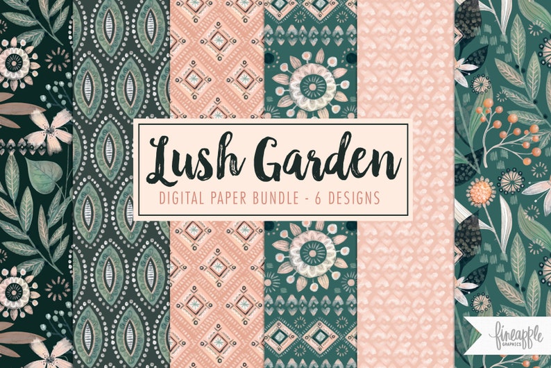 Boho Digital Paper, Boho Garden Clipart, Bohemian Garden Graphics, Boho Floral Clipart, Bohemian Patterns, DH image 1