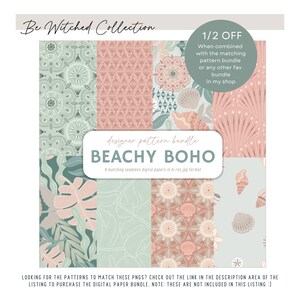Beachy Boho Clipart Bundle, Coastal PNG Graphics, Seashell Tropical Leaf Art image 5