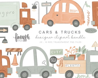 Cars & Trucks Clipart, Cars clipart, truck clipart, transportation clipart, cars and trucks digital download, nursery cars clipart,   DH