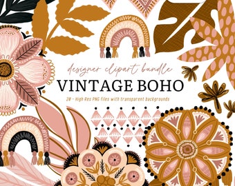 Vintage Boho Floral Clipart: Hand-Drawn Flower PNG (Digital Download)