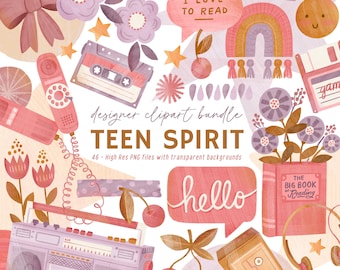 90s Retro Clipart Bundle | Teen Spirit Icons, Boho Rainbows, Cassette Tapes (Digital Download)