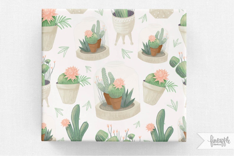 Cactus Digital Paper Succulent Paper Cactus Seamless | Etsy