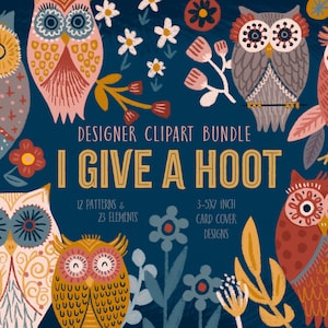 Hibou imprimable, hiboux et fleurs, clipart hibou pour enfants, téléchargement numérique hibou, clipart hibou mignon, hibou papier numérique, DH