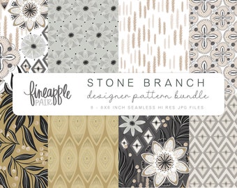 Boho Garden Digital Paper: Grey Mandalas, Floral Clipart (Digital Download)