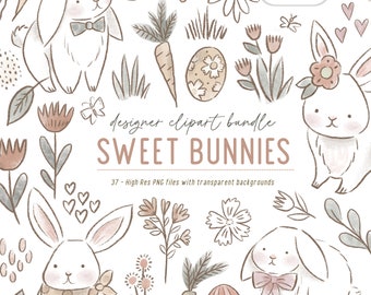 Easter Bunny Clipart: Watercolor Spring PNG Bundle (Digital Download)