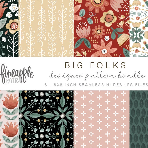 Folk Art Clipart, Folk Art Patterns, Folk Art Digital Paper, Scandinavian Graphics, Folk Art Flowers Clipart, DH