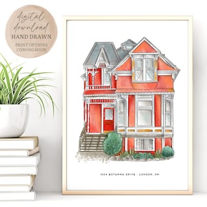 Huisportret, aangepaste woningtekening, huistekening met aquarelwas, onroerendgoedcadeau, eerste huiscadeau