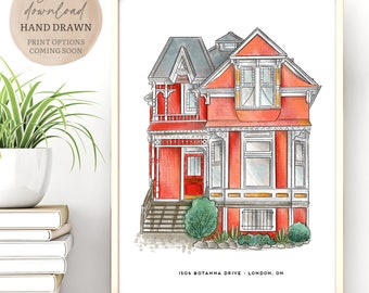 Custom House Portrait: Watercolor Home Drawing (Digital Download)
