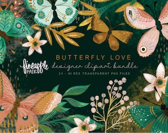 Clipart de mariposas: Gráficos PNG de primavera ilustrados (descarga digital)