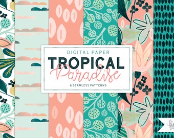 Tropical Digital Paper: Boho Floral Clipart, Seamless Patterns (Digital Download)