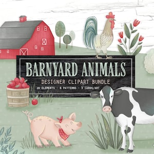 Farm Animals Clipart, Barnyard Animals Clipart, Farmhouse Animals, Farm Graphics, Cow Clipart, Cute Farm Clipart, Farm Digital Paper, DH