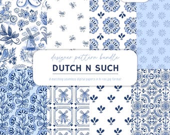 Dutch Folk Art Clipart: Delft Blue, Tulips, Windmill (Digital Download)