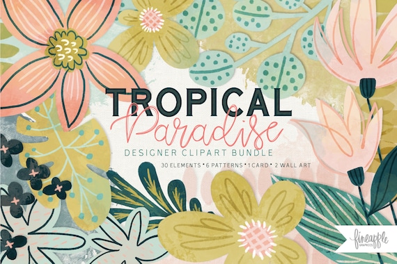 Boho Tropical Clipart: Floral Graphics, Seamless Patterns (Digital Download)