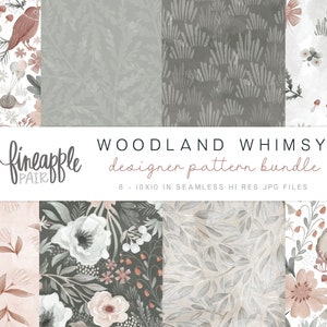 Papier numérique Woodland, motifs d'oiseaux fantaisistes, papier numérique forêt, Woodland fantaisiste, motifs de chambre d'enfant, graphiques sur toile