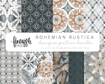 Boho Floral Digital Paper, Boho Clipart, Bohemian Flowers Graphics, Boho Floral Clipart, DH