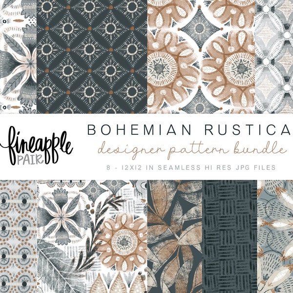 Boho Floral Digital Paper, Boho Clipart, Bohemian Flowers Graphics, Boho Floral Clipart, DH