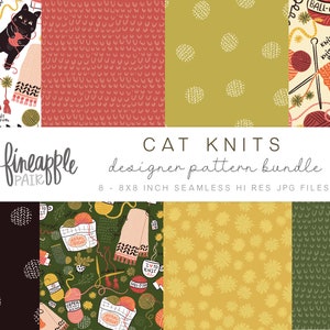 Stricken Digitales Papier, Stricken Clipart, Katzen und garnmuster, Nahtlose Strickmuster, DH