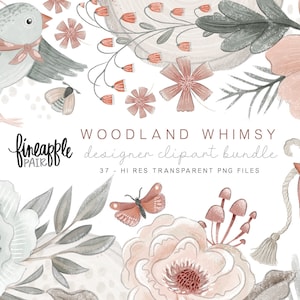 Süße Vögel Clipart, Kinderzimmer Clipart, Waldtiere Clipart, Waldblumen Clipart, Blumen png, Wald Canva