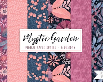 Lila Blumen Muster, Lila Blumen Digital Papier, Skurril Blumen nahtlose Papier, Floral Digital Papier, DH