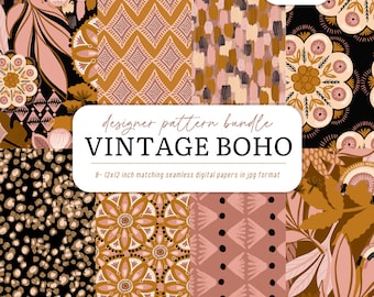 Vintage Boho Floral Seamless Patterns: Rose & Mustard Designs (Digital Paper)