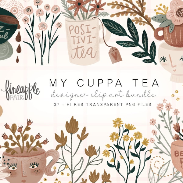 Garden Party Clipart, Garden Party PNG, Cute Plats Clipart, Tea Party Sublimation, Garden Party Sublimation, Teacup Clipart, DH