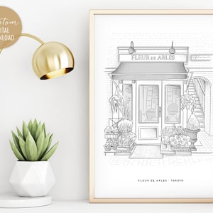 Custom Storefront  Illustration Printable Line Art Drawing House Gift Family Real Estate Minimalist Black & White business illustrations