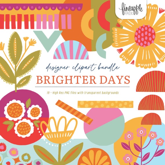 Kids Clipart Bundle: Bright Geometric Flowers (PNG Files)