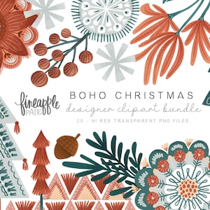 Boho Weihnachten Clipart, Winter Grafik Bundle, Weihnachts Clipart, Boho Weihnachten Digital Papier, Seamless File, bohopngs, DH