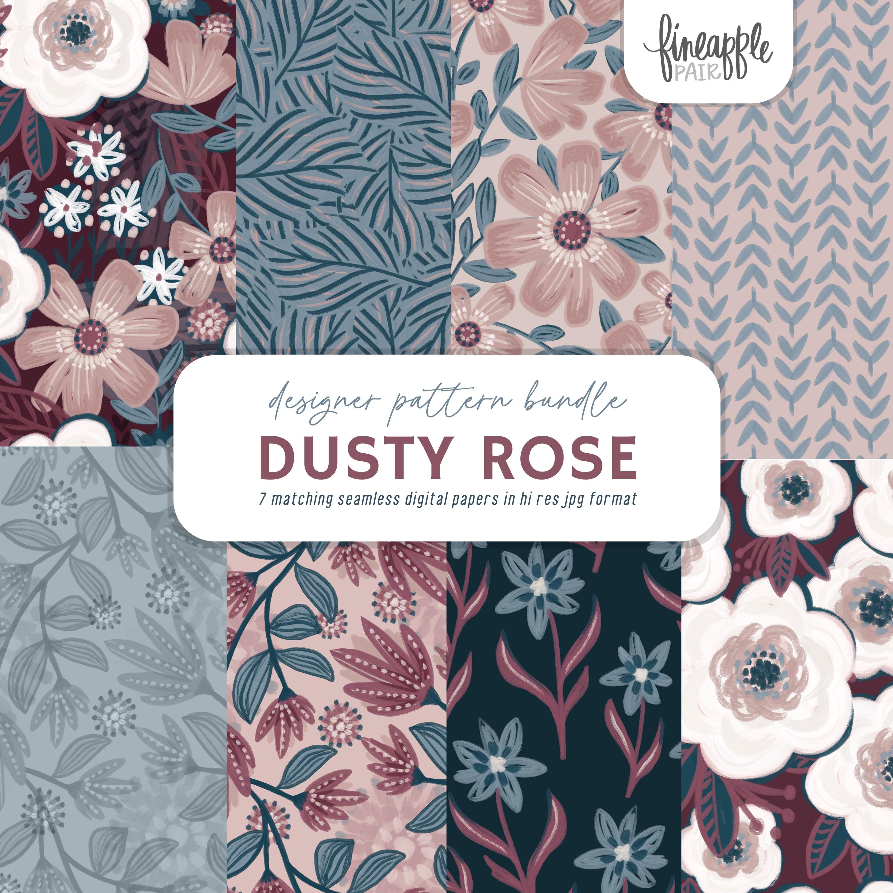 Dusty Rose Seamless Pattern Bundle | 7 Floral Digital Papers | Boho ...